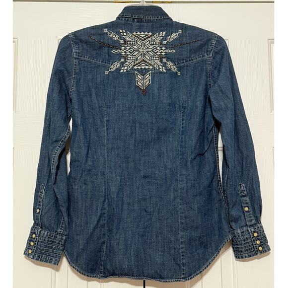 Women's Ariat Western-Style Denim Shirt w/Embroidered Design, Size L - Picture 2 of 7